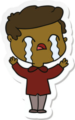 sticker of a cartoon man crying