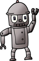cartoon doodle robot waving