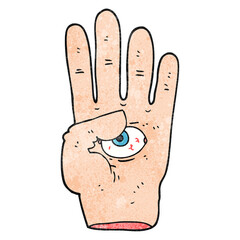 textured cartoon spooky hand with eyeball