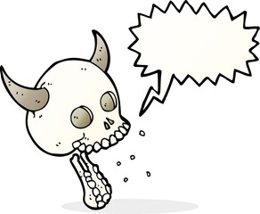 cartoon spooky skull with speech bubble