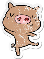 distressed sticker of a cartoon pig dancing