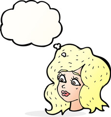 cartoon woman looking concerned with thought bubble
