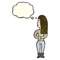 cartoon woman ignoring with thought bubble