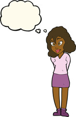 cartoon confused woman with thought bubble