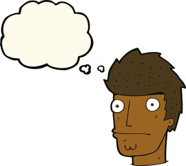 cartoon nervous man with thought bubble
