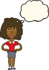 cartoon tough woman with thought bubble