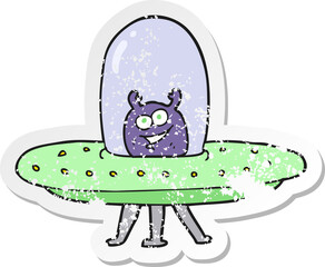 retro distressed sticker of a cartoon space alien