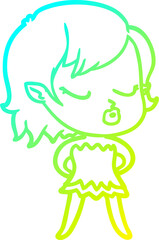 cold gradient line drawing cute cartoon vampire girl