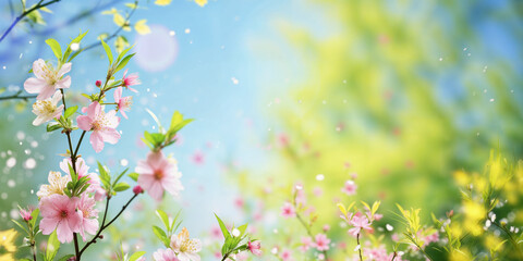 Spring theme with pink flowers and blurred background