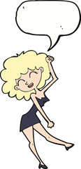cartoon dancing woman with speech bubble