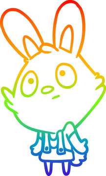 recommend clip art: rainbow gradient line drawing cute rabbit shrugging shoulders