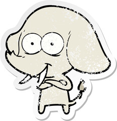distressed sticker of a happy cartoon elephant
