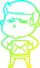 cold gradient line drawing cartoon man sweating