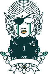 crying elf rogue character with natural one D20 roll illustration