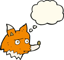 cartoon unhappy fox with thought bubble