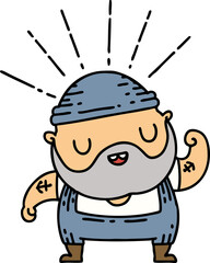 traditional tattoo style bearded man flexing bicep