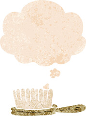 cartoon hairbrush and thought bubble in retro textured style