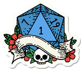 natural one d20 dice roll sticker