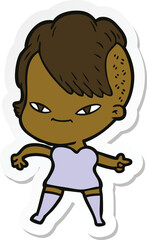 sticker of a cute cartoon girl with hipster haircut