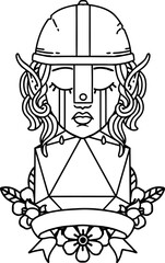 crying elf fighter character face with natural one D20 roll illustration