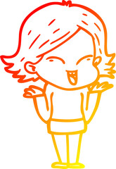 warm gradient line drawing happy cartoon girl