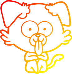 warm gradient line drawing cartoon dog with tongue sticking out