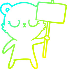 cold gradient line drawing peaceful cartoon bear cub with protest sign