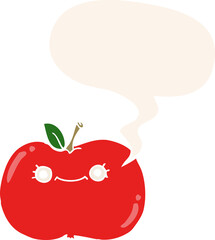 cute cartoon apple and speech bubble in retro style