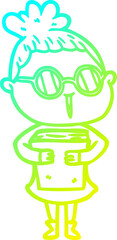 cold gradient line drawing cartoon woman wearing spectacles