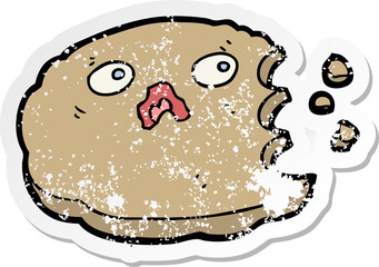 distressed sticker of a cartoon cookie