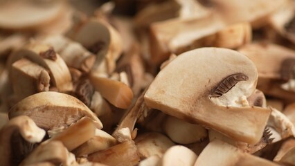 Pile of Sliced Mushrooms. Close-up, shallow dof.