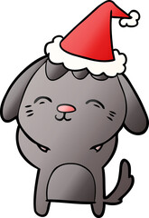 happy gradient cartoon of a dog wearing santa hat