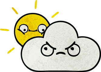 retro grunge texture cartoon sunshine and cloud
