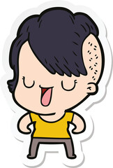 sticker of a cute cartoon girl with hipster haircut