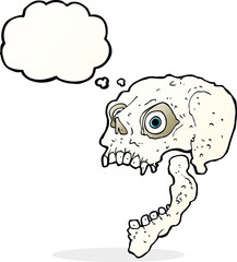 cartoon scary skull with thought bubble