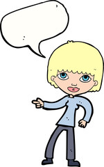cartoon woman pointing with speech bubble