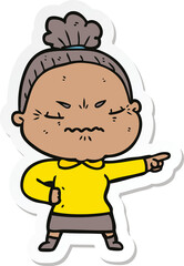 sticker of a cartoon annoyed old lady