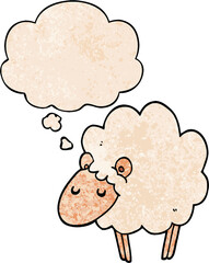 cartoon sheep and thought bubble in grunge texture pattern style