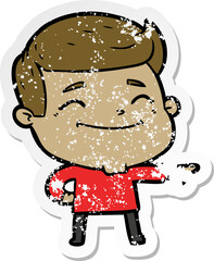 distressed sticker of a happy cartoon man
