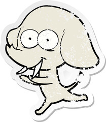 distressed sticker of a happy cartoon elephant