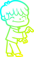 cold gradient line drawing cartoon happy boy
