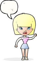 cartoonw woman waving with speech bubble