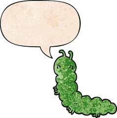 cartoon caterpillar and speech bubble in retro texture style
