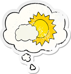 cartoon weather and thought bubble as a distressed worn sticker