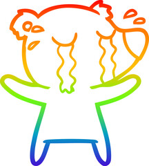 rainbow gradient line drawing cartoon crying polar bear