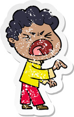 distressed sticker of a cartoon furious man