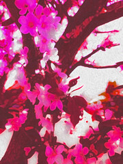 Blooming Spring Tree in Hot Pink & Burgundy (filtered photo)- Valentines Day, February, Love, Spring, Shower, Boutique, Spa, Perfume or Soap Store Advertising or Invitation or Background or Border