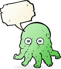 cartoon alien squid face with speech bubble