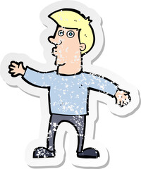 retro distressed sticker of a cartoon worried man