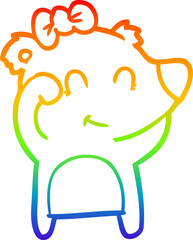 Obraz premium rainbow gradient line drawing female bear cartoon